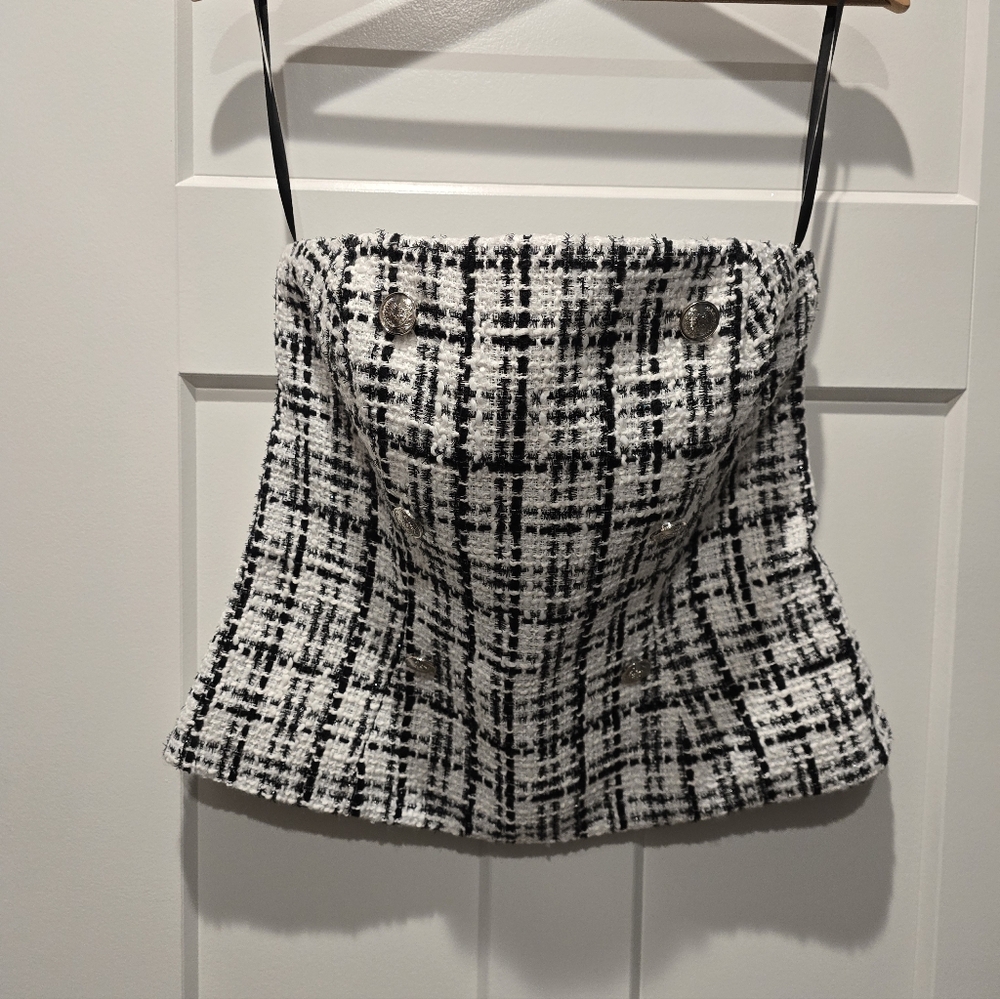 WHBM Black / White Tweed Bustier